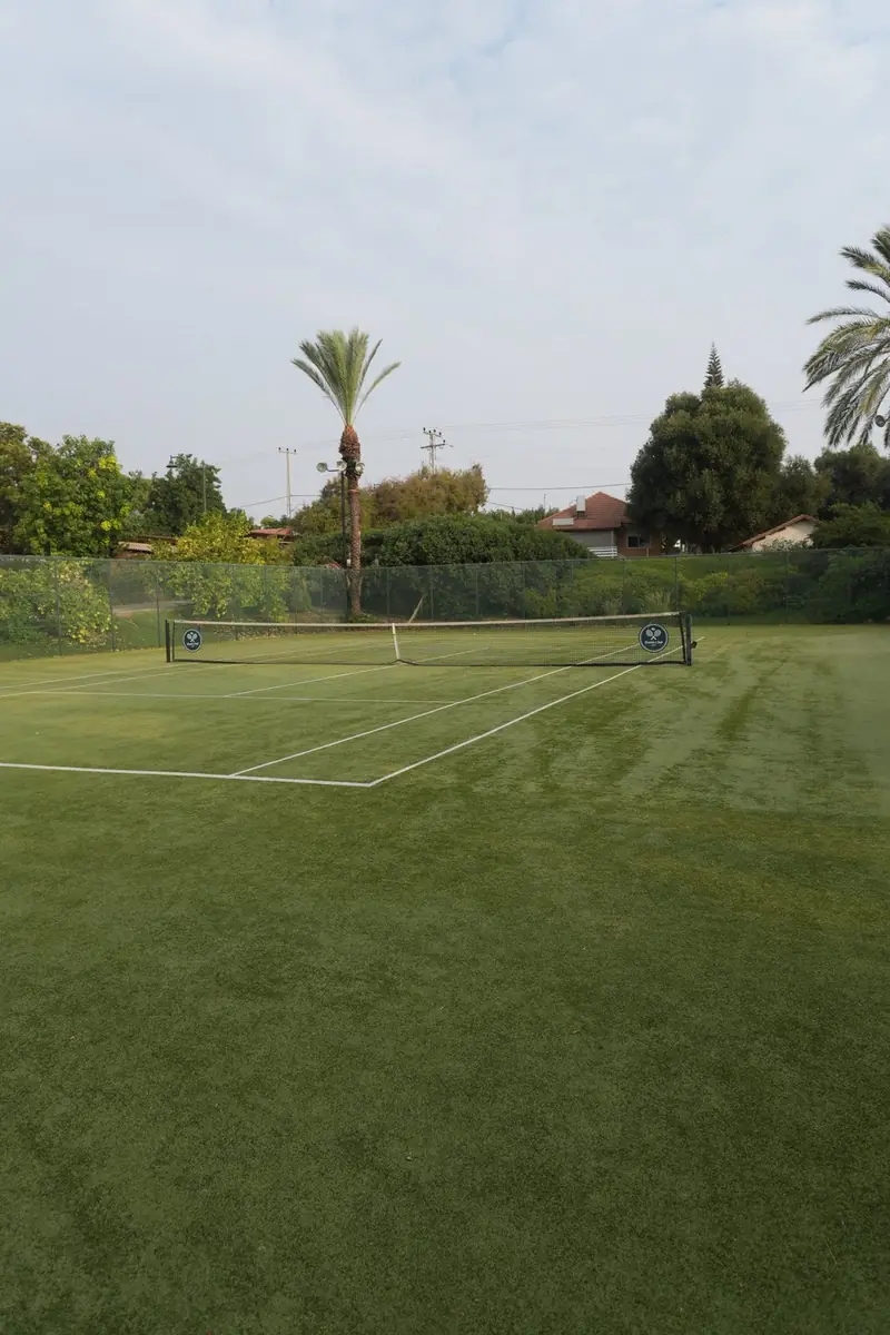 אימון טניס קבוצתי על מגרש דשא (דשא סינטטי מיוחד לטניס)